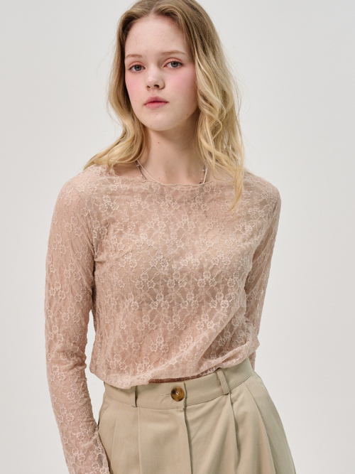 Кружевной прозрачный топ Serena_Beige