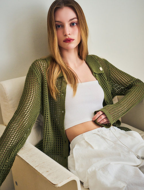 MUSINSA | GENERAL IDEA Cotton Net Cardigan [KHAKI] / WBD2L04524