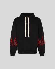 BLACK HOODIE WITH RED EMBROIDERED FLAMES
