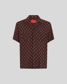 BLACK SHIRT WITH ALL OVER LOGO PRINT