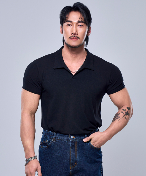 P2411 Modal Spandex Collar Muscle Fit Short Sleeve [Black]