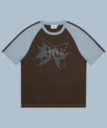 XTT082 로런 배색 반팔 티셔츠 (BROWN)