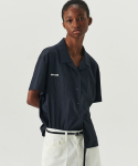 르바(LEVAR) Open-Collar Crop Shirts - Navy