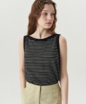 르바(LEVAR) Linen Stripe Sleeveless Top - Black