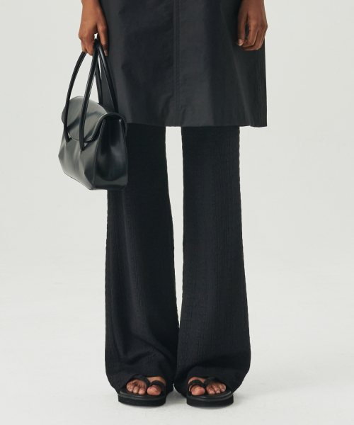 Layered Slim Boots Cut Pants - Black
