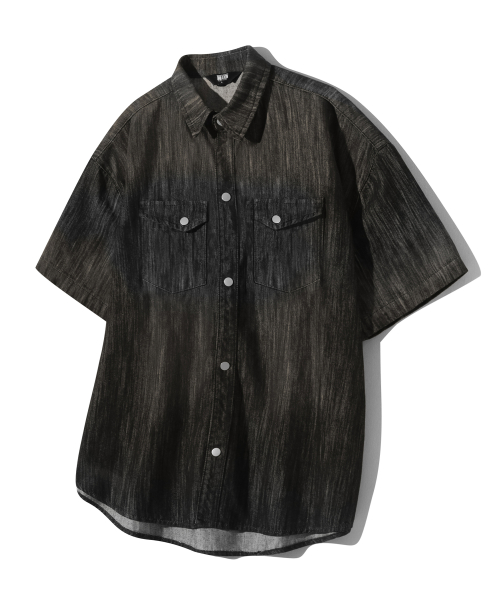 Оверсайз джинсовая рубашка Rain Slub Washing (BLACK)