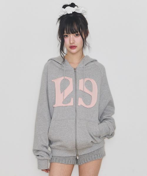 129 Logo Patch Hooded Zip-up Light Gray preview