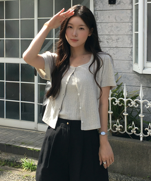 Sleeveless set half sleeve eyelet cardigan_Oatmeal