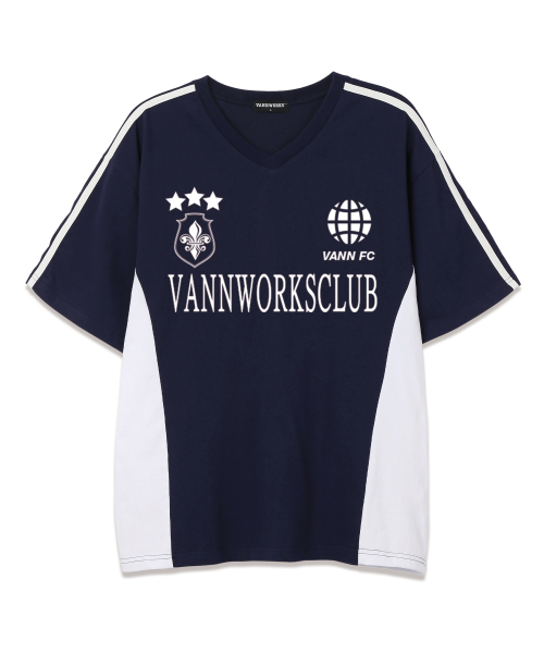스포티 블록코어 브이넥 반팔 티셔츠 (VS0033) 네이비