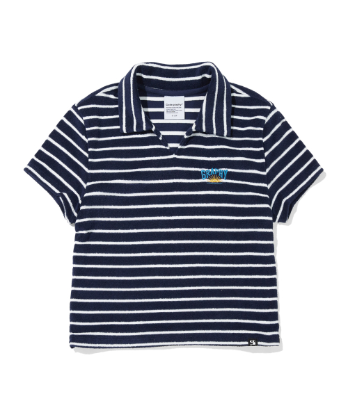 Женская полосатая футболка-поло Terry Dark Navy