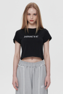 유이브(YOUEVE) 3D 메탈 로고 티셔츠 블랙