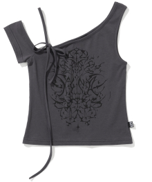 W Lotus One Shoulder Sleeveless - Charcoal