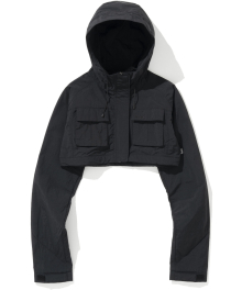 W Nylon Hooded Bolero Jacket - Black
