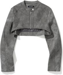 W Vintage Cropped Leather Jacket - Charcoal