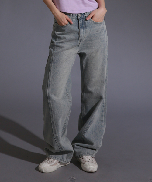 MUSINSA | LIKE THE MOST Women's Vintage Slit Semi-Wide Denim_Light Blue