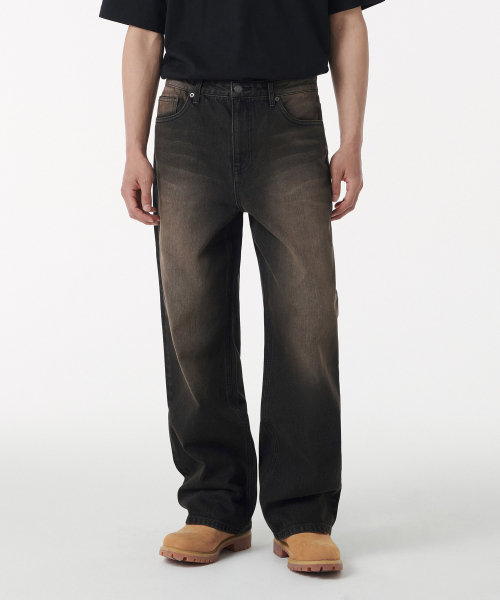 BIG BRUSH WIDE DENIM PANTS [YELLOW BLACK]