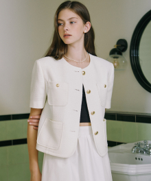 Jane Tweed Half Sleeve Jacket - Ivory