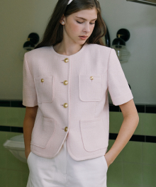 Jane Tweed Half Sleeve Jacket - Pink