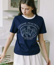 Iris Print T-shirt - Navy