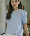 Stripe Puff Sleeve T-shirt - Blue Stripe