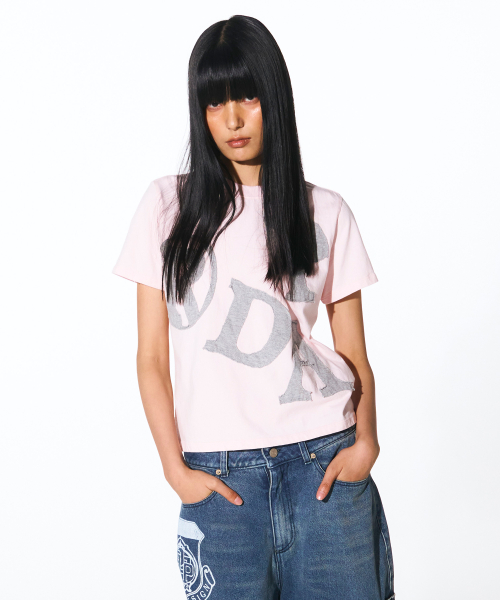 PRENDA☆PRDA BIG PATCH CREWNECK TEE PRDA SPRAY BIG PATCH CHECK STAR CREWNECK TEE BLACK