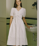 논로컬(NONLOCAL) Ribbon Shirring Long Dress - White