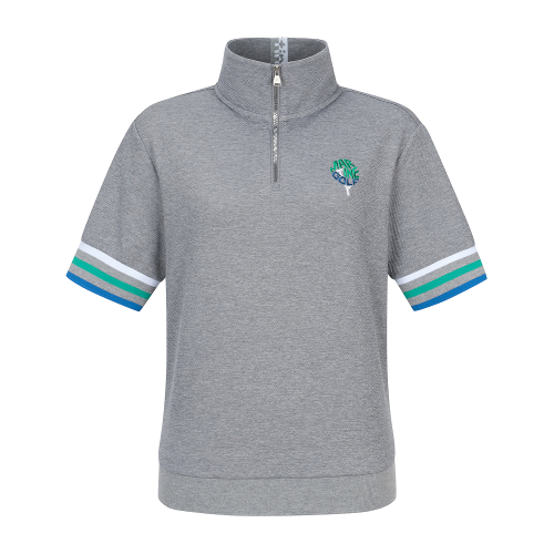 Half Zip-up Color Matching T-Shirts_M/Grey