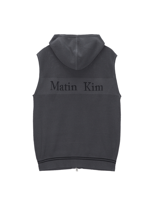 トップス Matin Kim HOODY POINT LOGO KNIT VEST 마뗑킴(MATIN KIM) HOODY POINT LOGO KNIT VEST FOR MEN IN CHARCOAL
