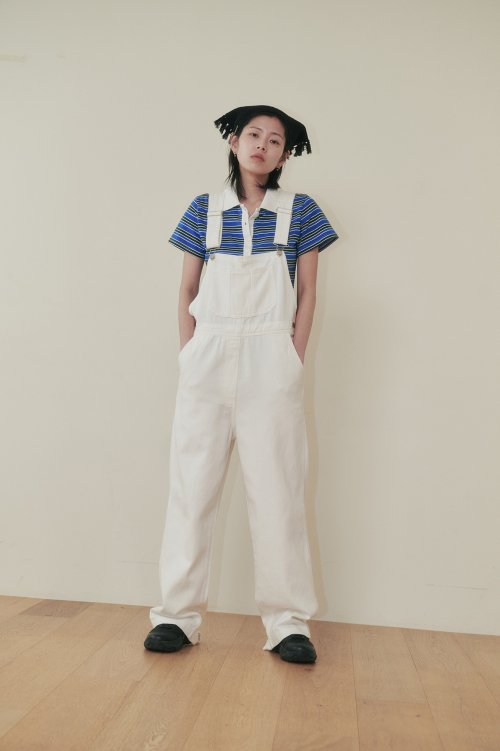 CURVED BUTTON OVERALL , WHITE