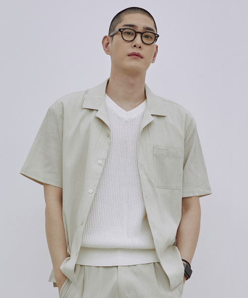 Мужская рубашка с открытым воротником из сирсакера LT-BEIGE HA5SS13-23
