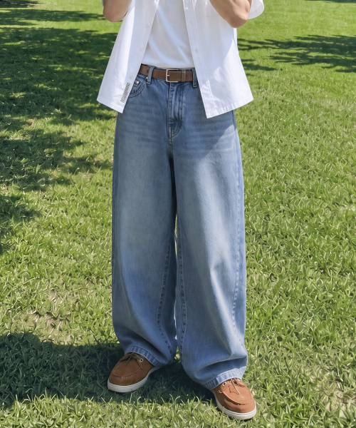 Damage Washed Denim Pants - Blue