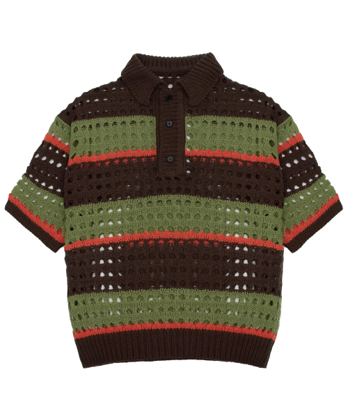 Net Stripe Collar knit - Brown