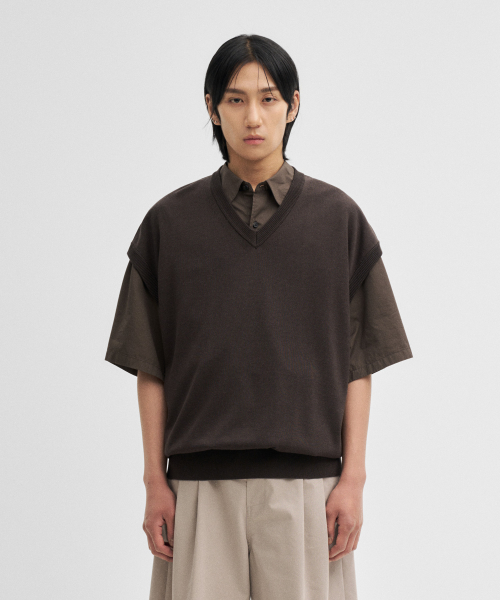 Layer Silk Knit Vest Pewter
