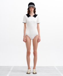 MOUVEMENT COLLAR SWIMSUIT white