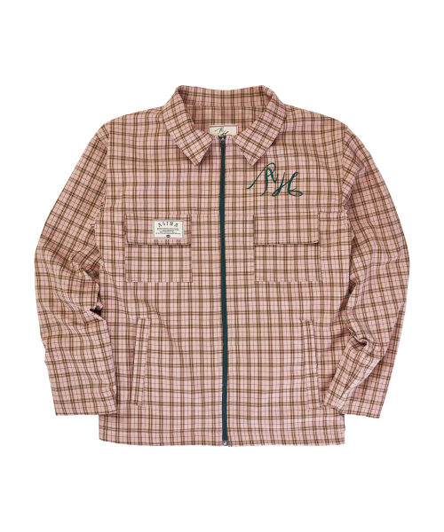 AH24 01JKLP GREEN LOGO CHECK JACKET Розовая куртка в клетку LIGHT PINK