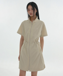 [24SS clove] Full Zip-Up Half Sleeve Dress (Beige)