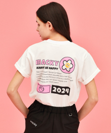 라운드 뉴스 반팔 티셔츠 화이트-핑크