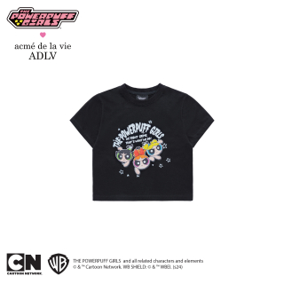 The Powerpuff Girls x acmedelavie crayon artwork crop t-shirts BLACK