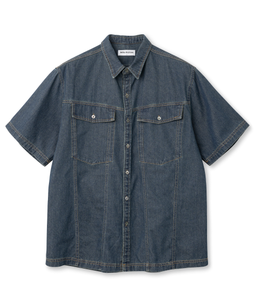 Two Pocket Denim Half Shirts [Fade Blue]