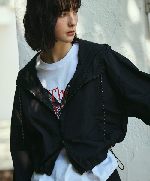 NYLON HOOD CROP WINDBREAKER JACKET[BLACK]
