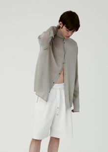 Soft linen high neck shirts_Limestone