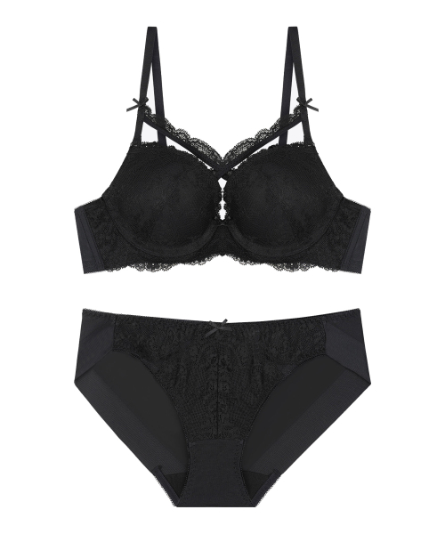 Кружевной бра и трусики-хем Black SET