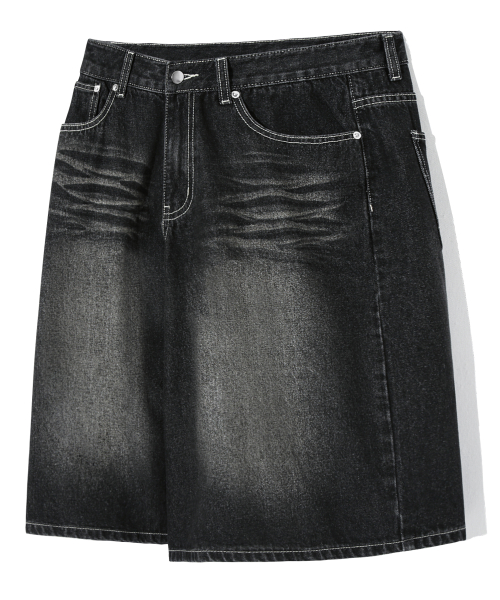 CAT BRUSH WASHED BERMUDA DENIM PANTS (NORMAL BLACK)