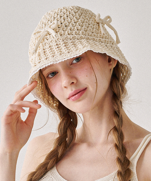 론론(RONRON) RIBBON SUMMER KNIT BUCKET HAT IVORY - 사이즈