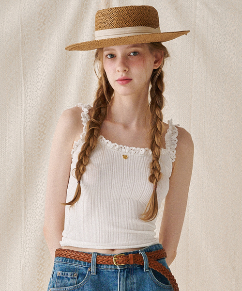 ★2024SS新作★RONRON★HEART POINT FRILL SLEEVELESS 론론(RONRON) HEART POINT FRILL SLEEVELESS WHITE - 사이즈