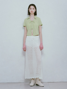 Punching Knit Long Skirt in White VK4MS261-01