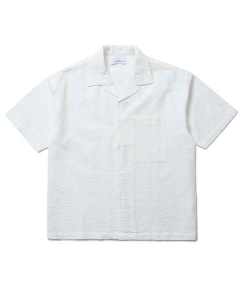 Рубашка сирсакер с открытым воротником, коротким рукавом (White)