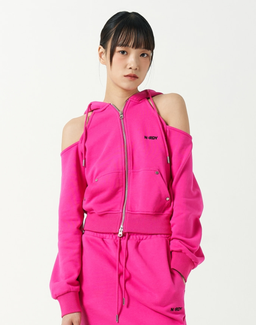 Женский худи на молнии с открытыми плечами Hot Pink