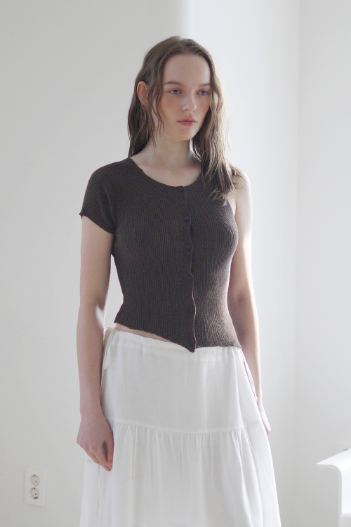 ASYMMETRIC SLEEVE KNIT CARDIGAN (BROWN)