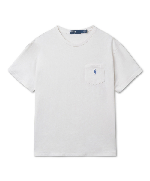 Футболка Classic Fit из хлопка и льна с карманом — White